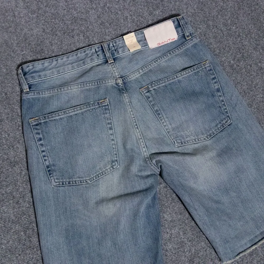 NWT GANT Rugger Stickboy Denim Cut Off Light Indigo Blue Jean Shorts Men's 30